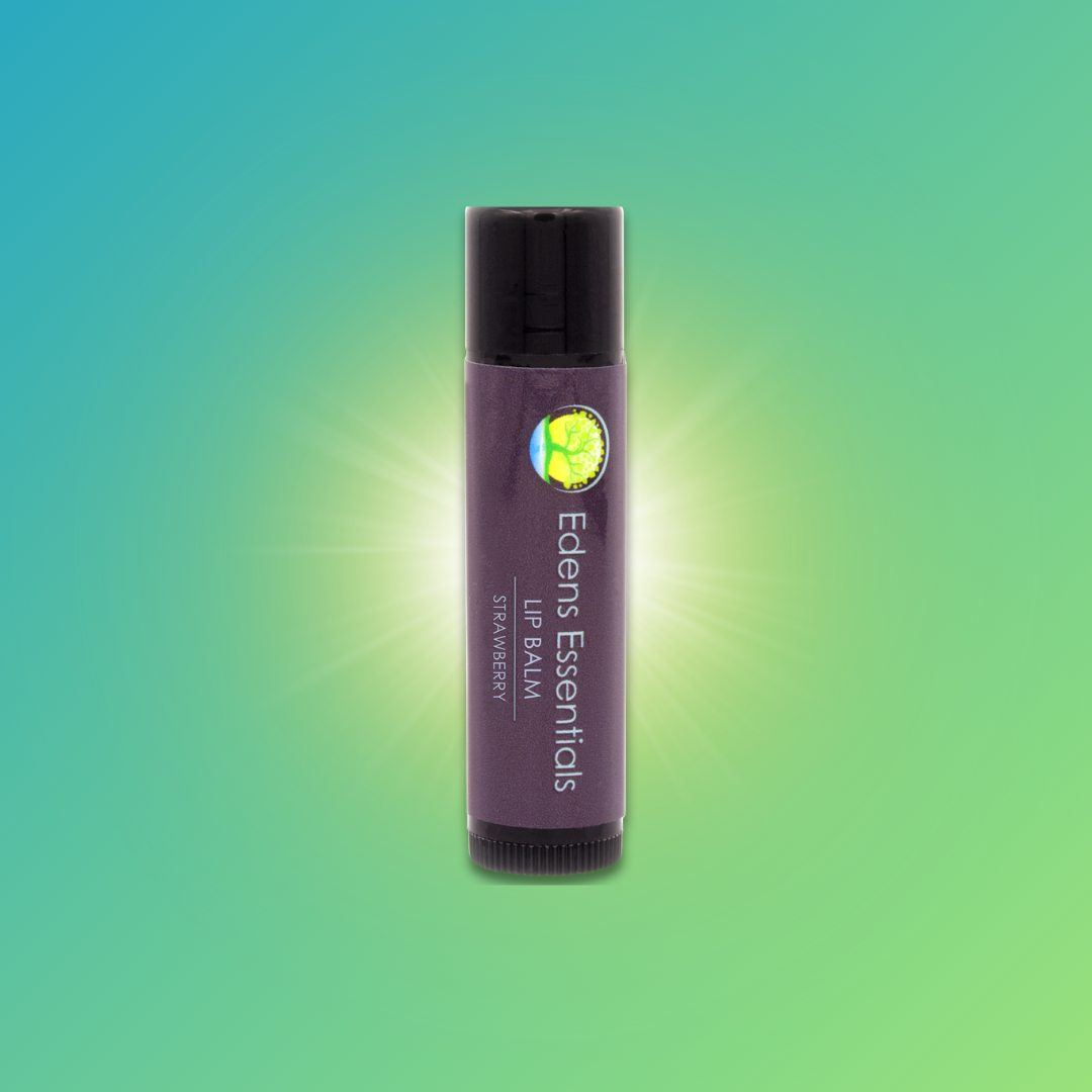 Edens Strawberry Chapstick with organic coconut oil, shea butter, and rosehip oil to hydrate, protect, and restore chapped lips with natural ingredients.