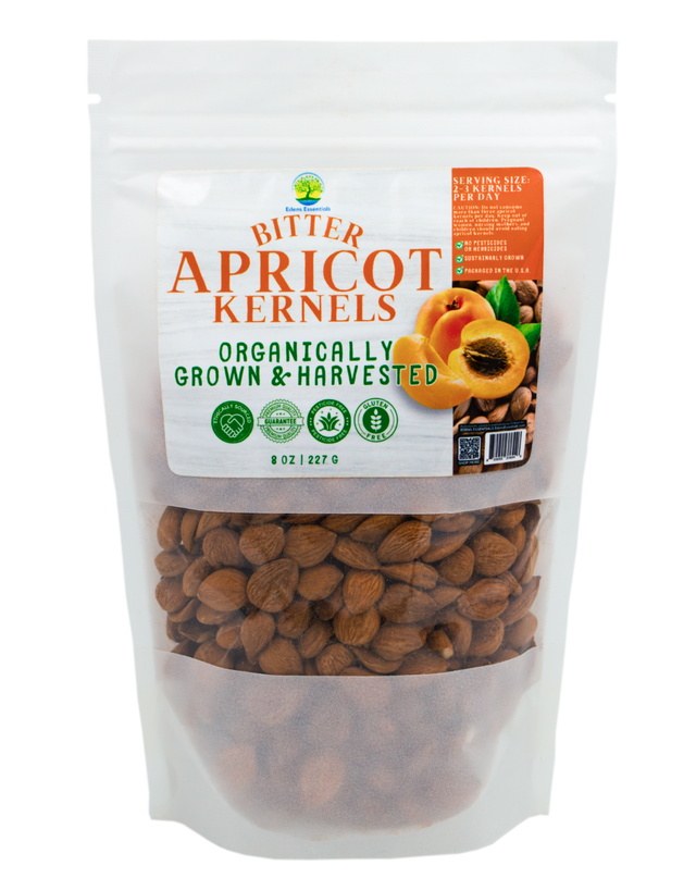 Bitter Apricot Kernels, organically grown and sustainably sourced, rich in amygdalin (B17) and pangamic acid (B15), supporting cellular health and wellness.