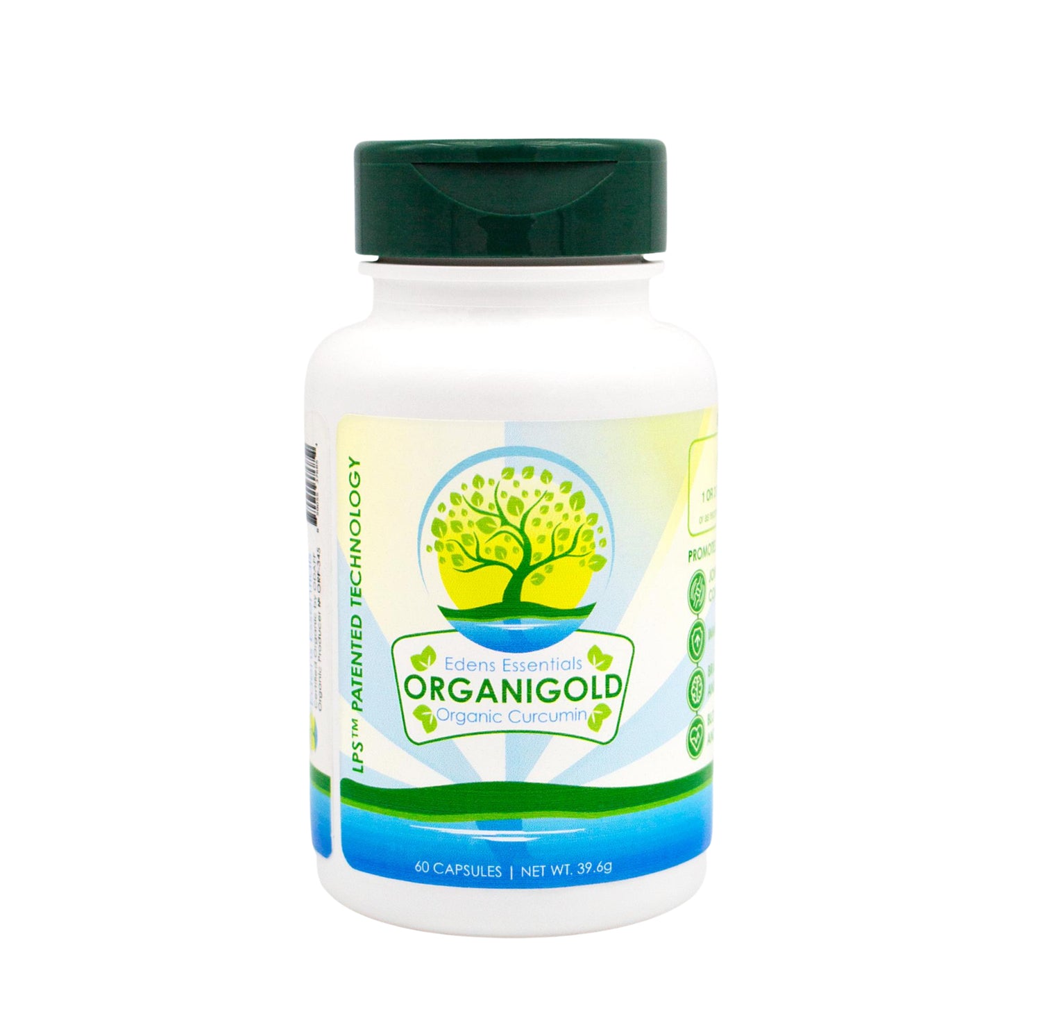 Organigold Curcumin 60 capsules, featuring highly bioavailable organic turmeric curcumin for powerful anti-inflammatory and antioxidant support to enhance joint, heart, and overall health.
