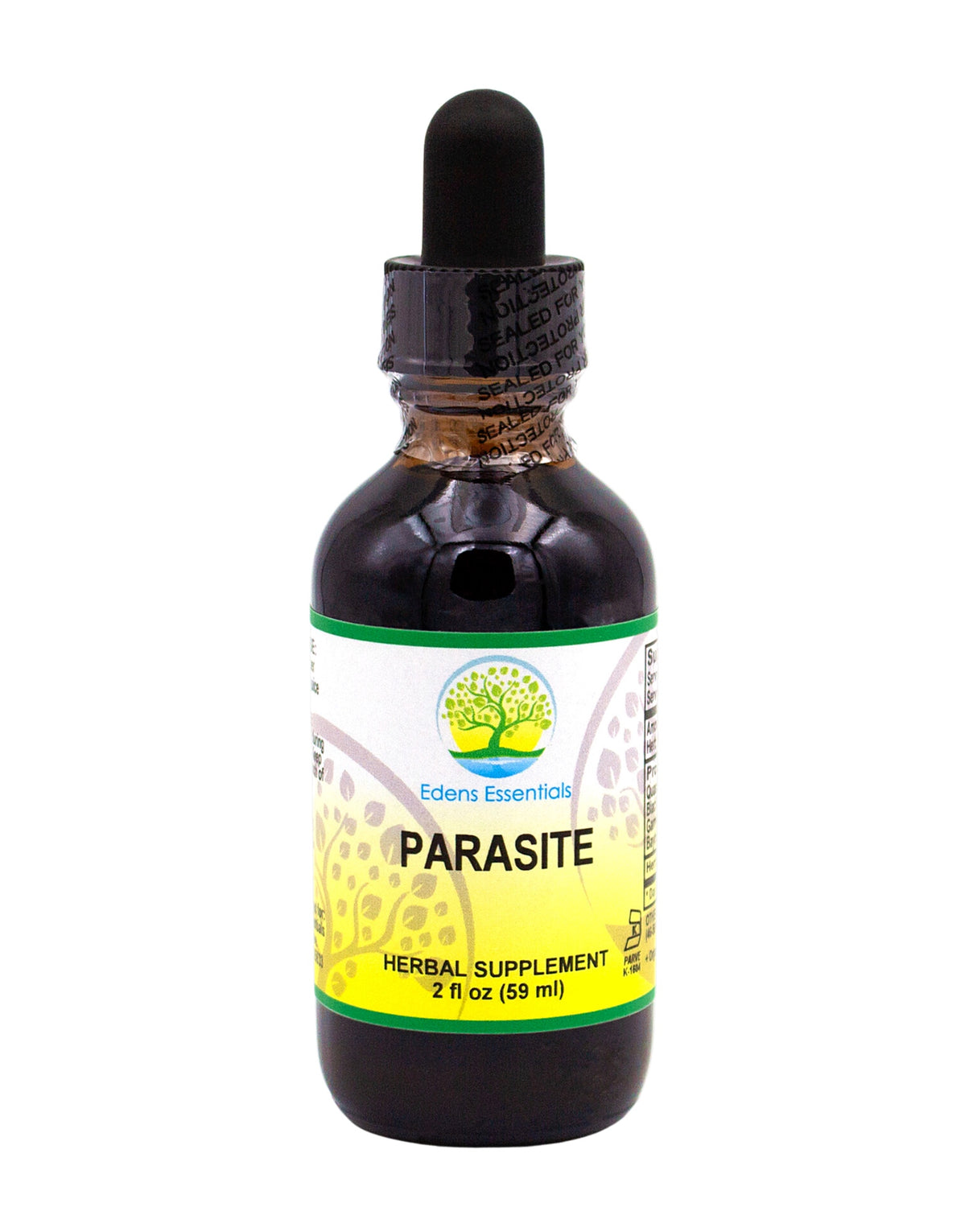 Edens Parasite Tincture, a natural herbal blend with Quassia Wood, Black Walnut Hulls, and Clove Bud, designed to support digestive and immune function, and may assist with parasitic infections.