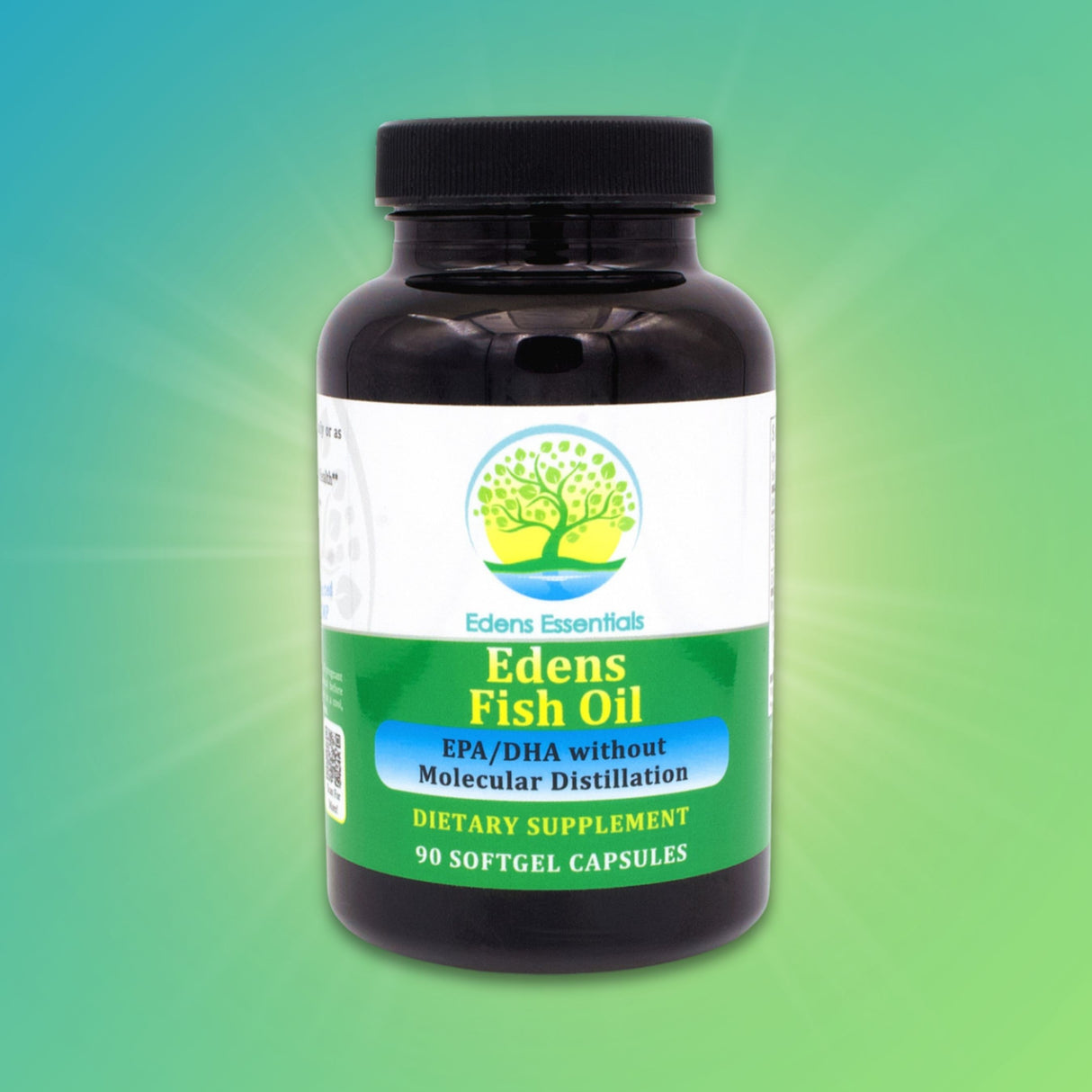 Edens Fish Oil softgels, providing 2000 mg of pure fish oil from anchovy, sardine, mackerel, and tuna, rich in EPA and DHA to support heart, brain, and joint health.