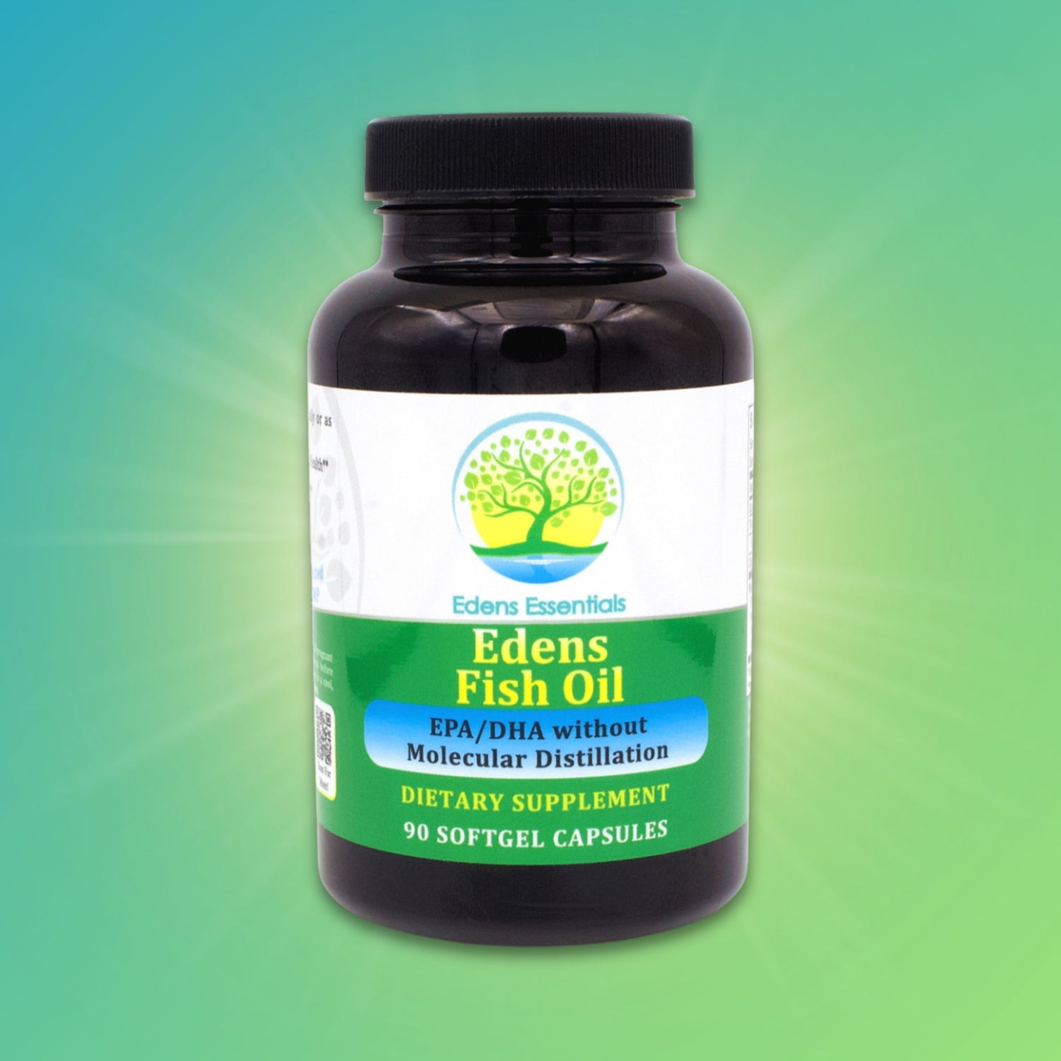 Edens Fish Oil softgels, providing 2000 mg of pure fish oil from anchovy, sardine, mackerel, and tuna, rich in EPA and DHA to support heart, brain, and joint health.