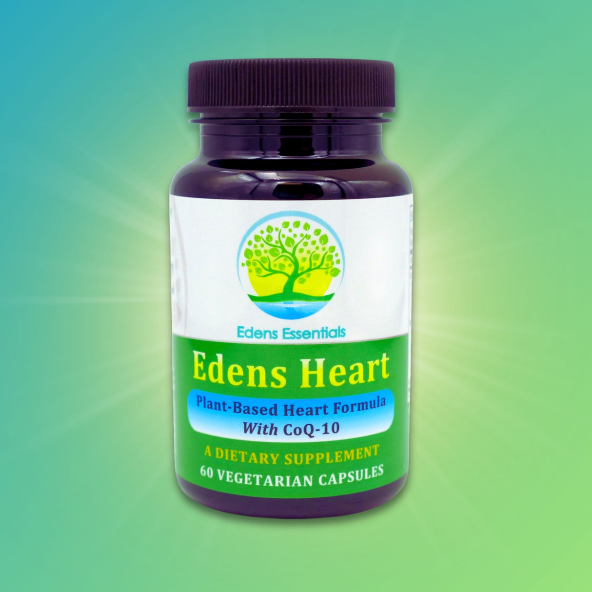 Edens Heart supplement featuring Coenzyme Q10, CardioPlex, and Heart Essence Blend to support cellular and cardiovascular health.