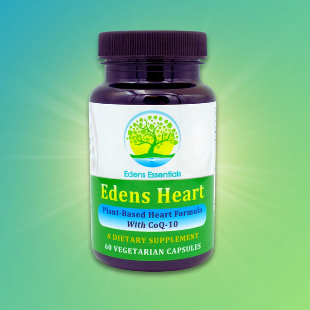 Edens Heart supplement featuring Coenzyme Q10, CardioPlex, and Heart Essence Blend to support cellular and cardiovascular health.