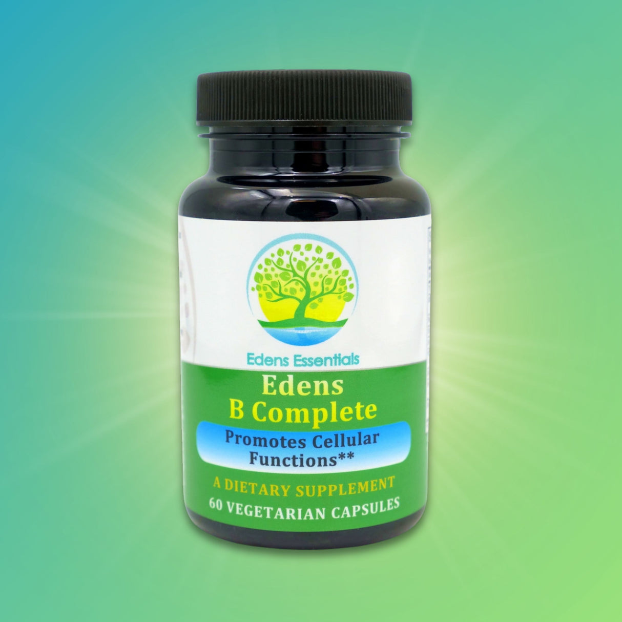 Edens B Complete supplement, featuring a full spectrum of B vitamins, including B12 in bioavailable forms, to support healthy energy production, brain function, and mood balance.