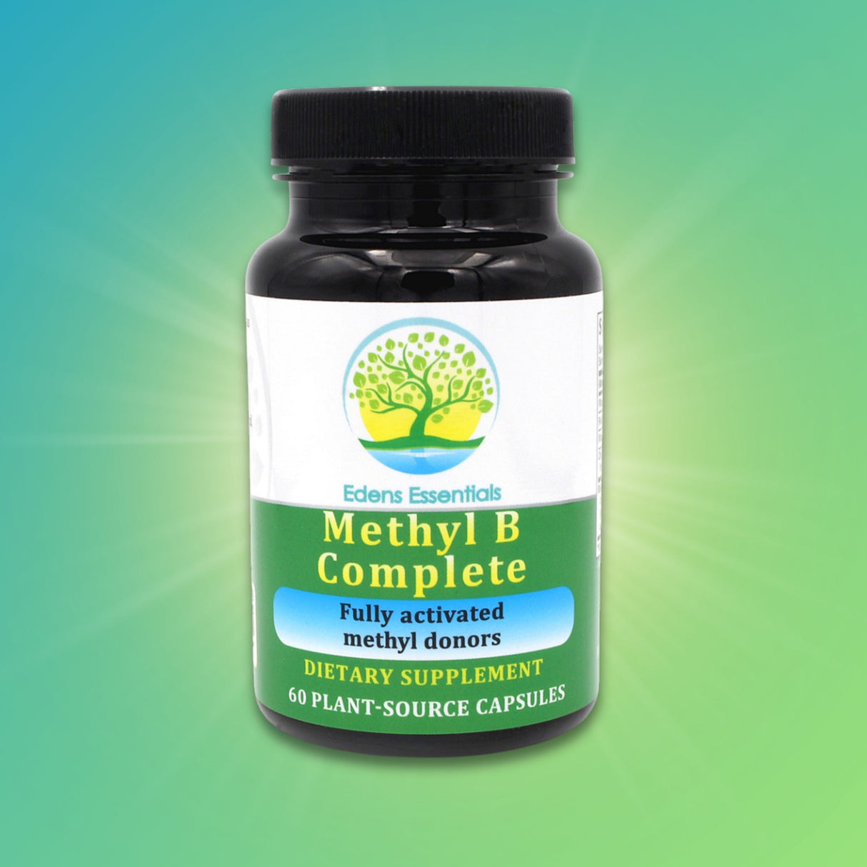 Edens Methyl B Complete, featuring a blend of methylated B vitamins, choline, and organic herbs to support healthy methylation, neurological and cardiovascular health.