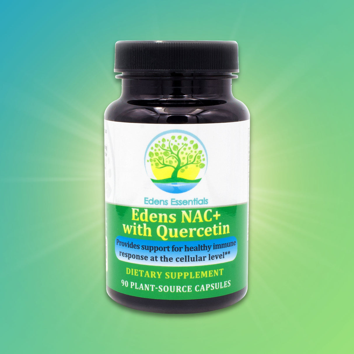 Edens NAC+ with Quercetin supplement, combining NAC, quercetin, and bromelain to support immune and cellular health.