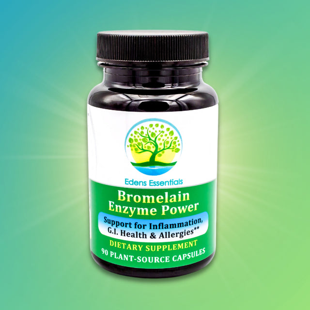 Bromelain Enzyme Power supplement, featuring 500 mg of bromelain from pineapple, along with kiwi, papaya, and digestive support herbs to promote healthy inflammation response, digestion, and joint health.