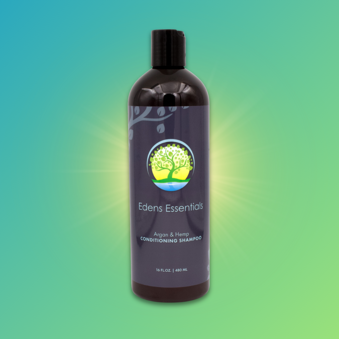 Edens Argan & Hemp Conditioning Shampoo, enriched with organic argan and hemp oils, designed to hydrate, strengthen, and restore shine to dull, dry, or chemically treated hair.