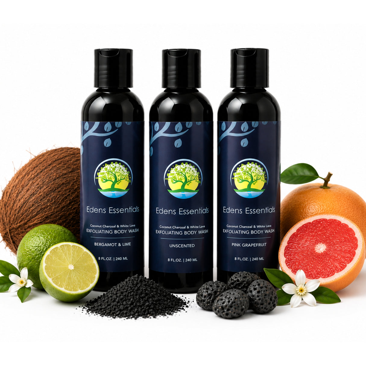 Edens Coconut Charcoal and White Lava Exfoliating Body Wash